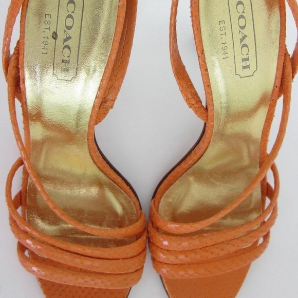sz 8.5 NEW COACH orange PYTHON snakeskin strappy - Picture 2 of 5